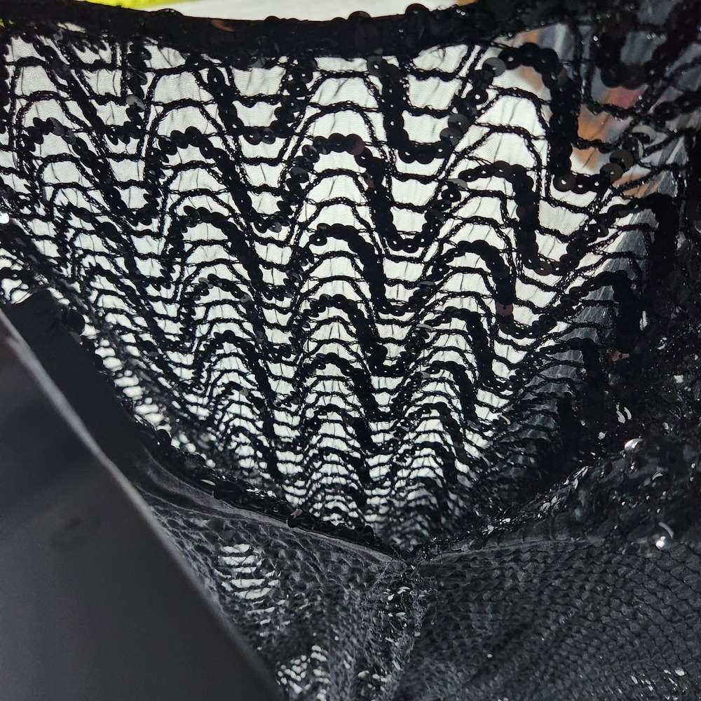 Large Black Sequin Evening Blouse Relaxed Fit Formal Top Balloon Sleeve Wedding - Picture 8 of 9